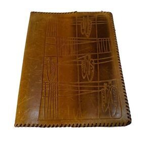 Vintage Hand Tooled Leather book cover with‎ book mark  03/2/47